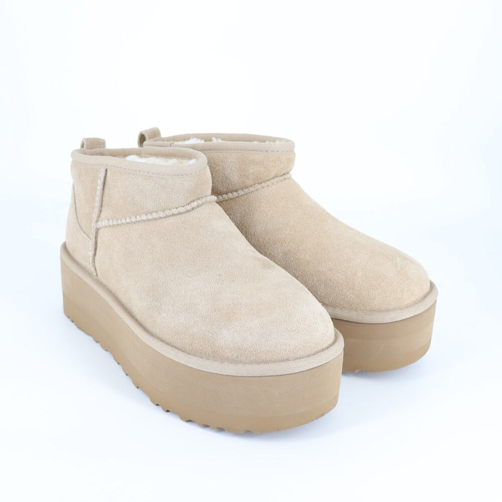 UGG Classic Ultra Mini Platform Boot Sand Sheepskin Beige Ankle Bootie Women's 7
